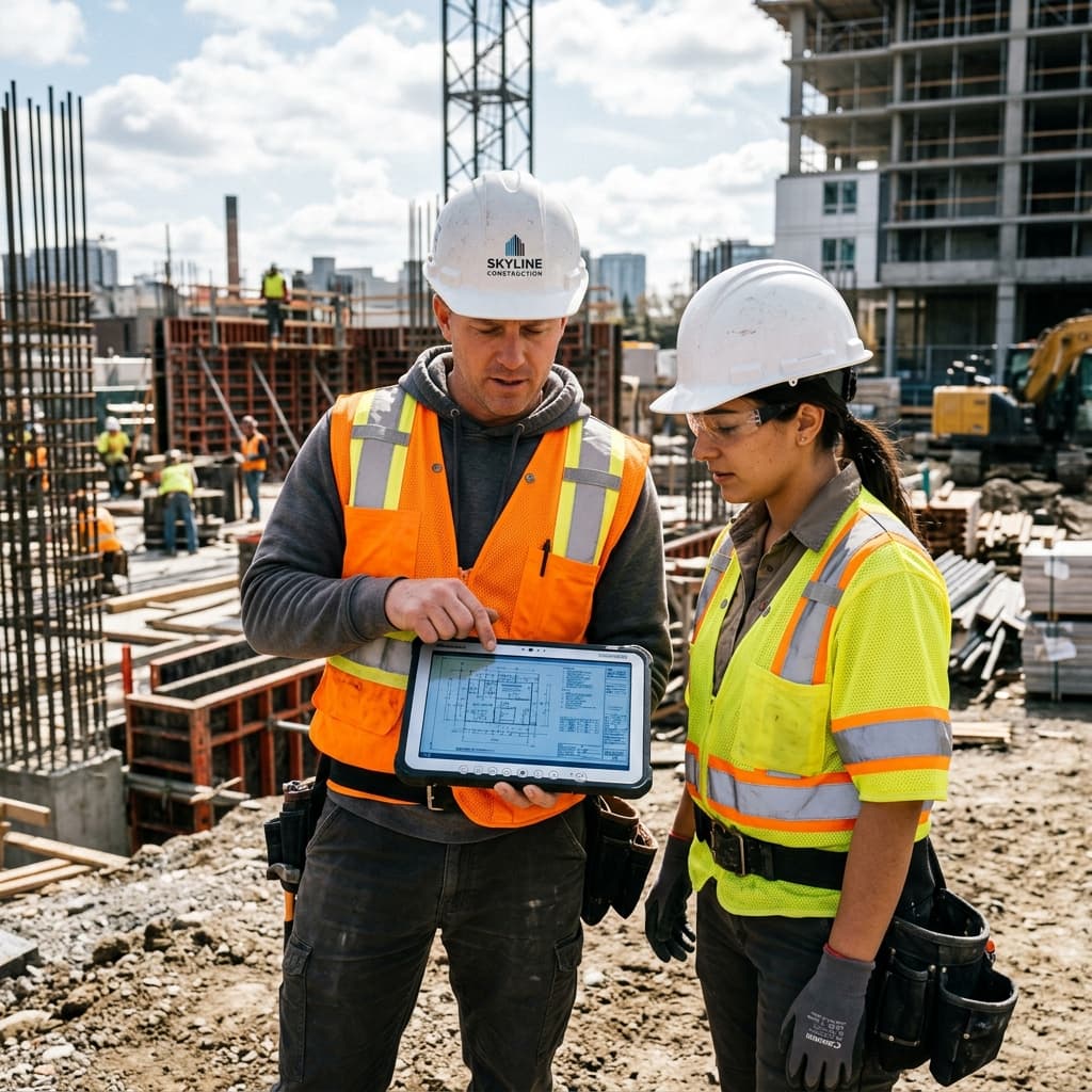 Construction workers inspecting